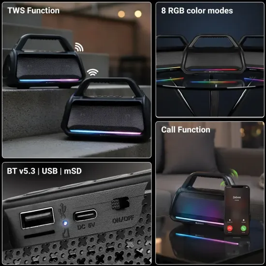 Zebronics Bluetooth Speaker RGB 16w County 10