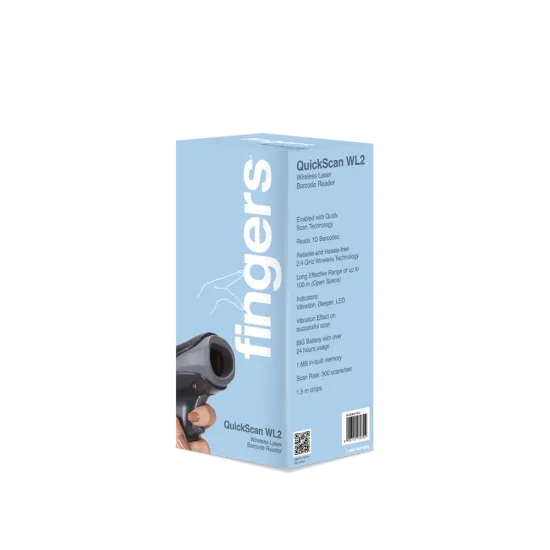 Fingers Barcode Scanner 1D Wireless QuickScan WL2