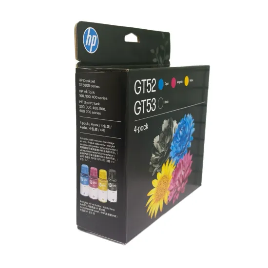 HP GT52 Cyan Magenta Yellow GT53 Black Ink Bottle Combo