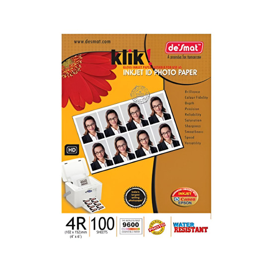 Desmat Glossy 4x6 Inch 180 Gsm Inkjet Photo Paper (100 Sheets)
