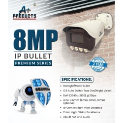 A+ Products IP 8MP ColorVu Bullet Camera 3.6mm With Audio (AP-CV-IP-8MP-B01)