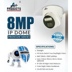 A+ Products IP 8MP ColorVu Dome Camera 3.6mm With Audio (AP-CV-IP-8MP-D01)