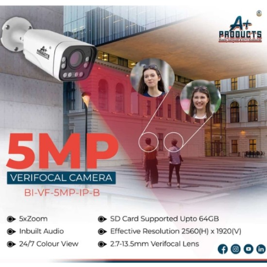 A+Products IP 5MP Varifocal ColorVu Bullet Camera 2.8 12mm with 5X Zoom (AP-VF-5MP-IP-B 2.8-12MM)