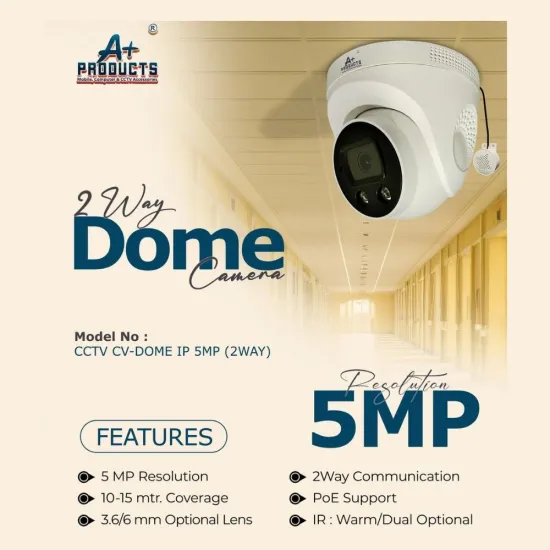 A+Products IP 5MP Dual Light Dome Camera 3.6mm with 2 Way Audio with extra External Speaker (CCTV-CV-DOME-5MP-IP-2WAY)