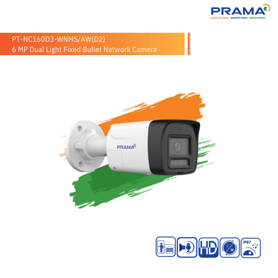 PRAMA IP BULLET CAMERA 6MP HYBRID | SD Card Slot | Two Way Audio | 4mm (160D3-WNMS)
