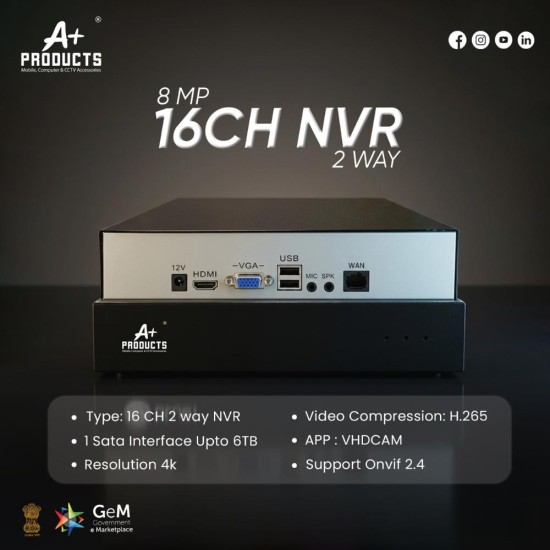 A+ Products 16ch NVR With 2 Way Audio