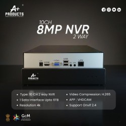 A+ Products 4K 10ch 1 SATA H.265+ NVR ONVIF 2.4 Upto 8MP & 2 way Audio Support (NVR-6110E)
