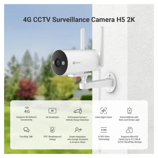 EZVIZ H5 3MP IP Bullet Camera Colour With 4G Sim Supported With Two Way Audio