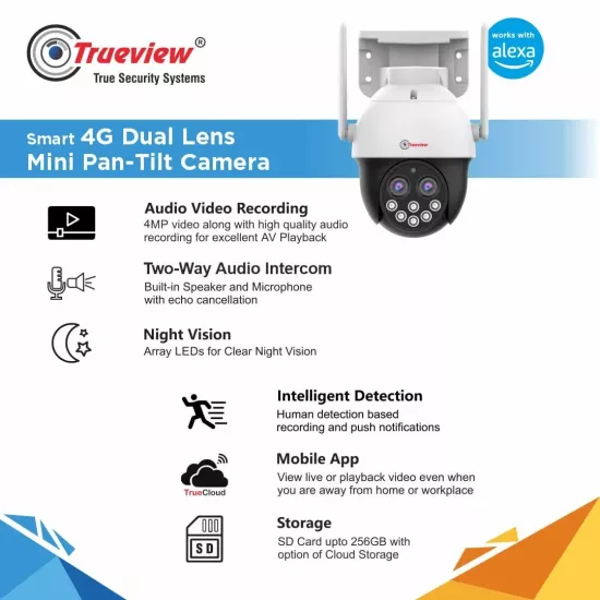 Trueview 4MP IP Dome 4G Night Color Dual Lens Camera With Two Way Audio (T18155)