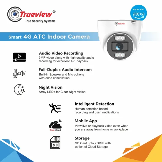 Trueview 3MP IP Dome Camera With Night Colour With 4G Sim Supported (T18185)
