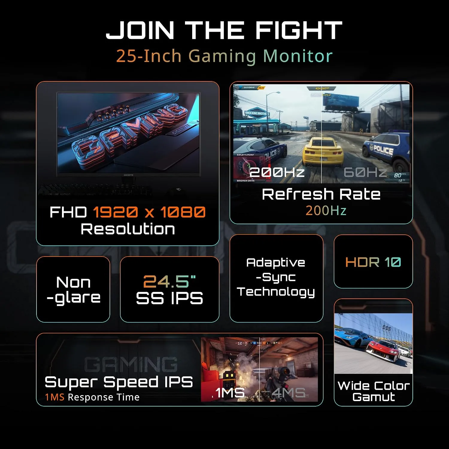 Gigabyte Gaming LED Monitor 24" IPS FHD 240Hz with Speaker (G25F2A) view 2