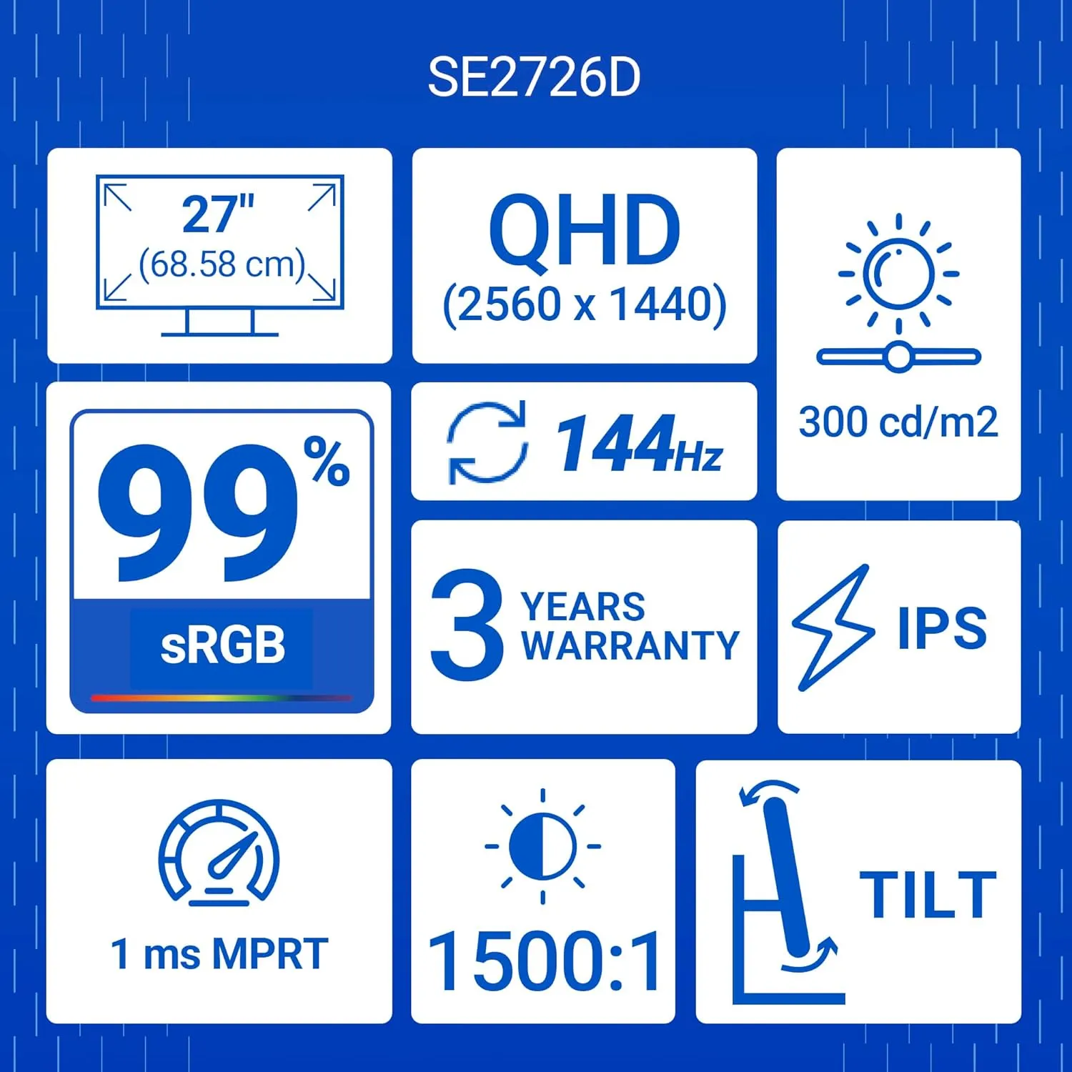 Dell Led Monitor 27" QHD IPS 144Hz HDMI | DP | 2K  (SE2726D) view 3