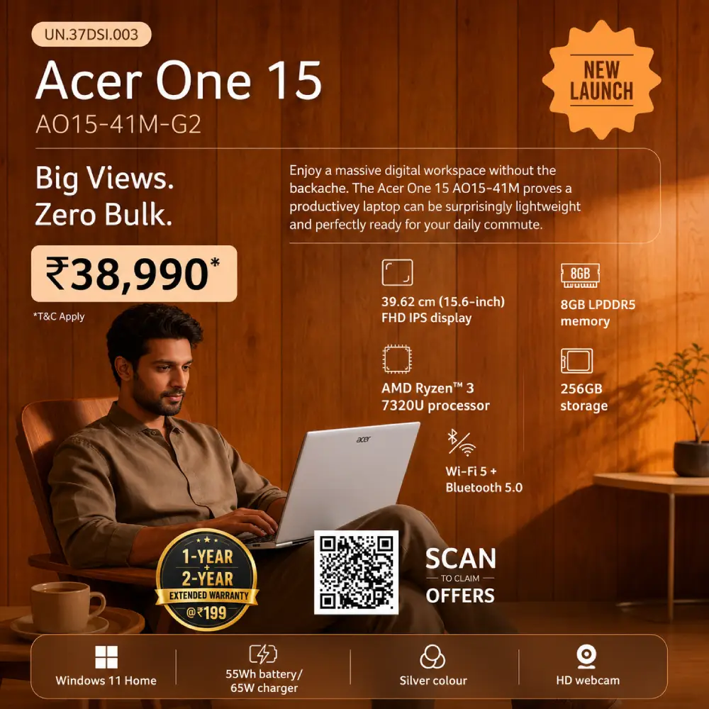 Acer Laptop Ryzen 3 7320U 8GB | 256 SSD | 15.6" FHD WIN 11 (UN.37DSI.003 One Notebook) view 2