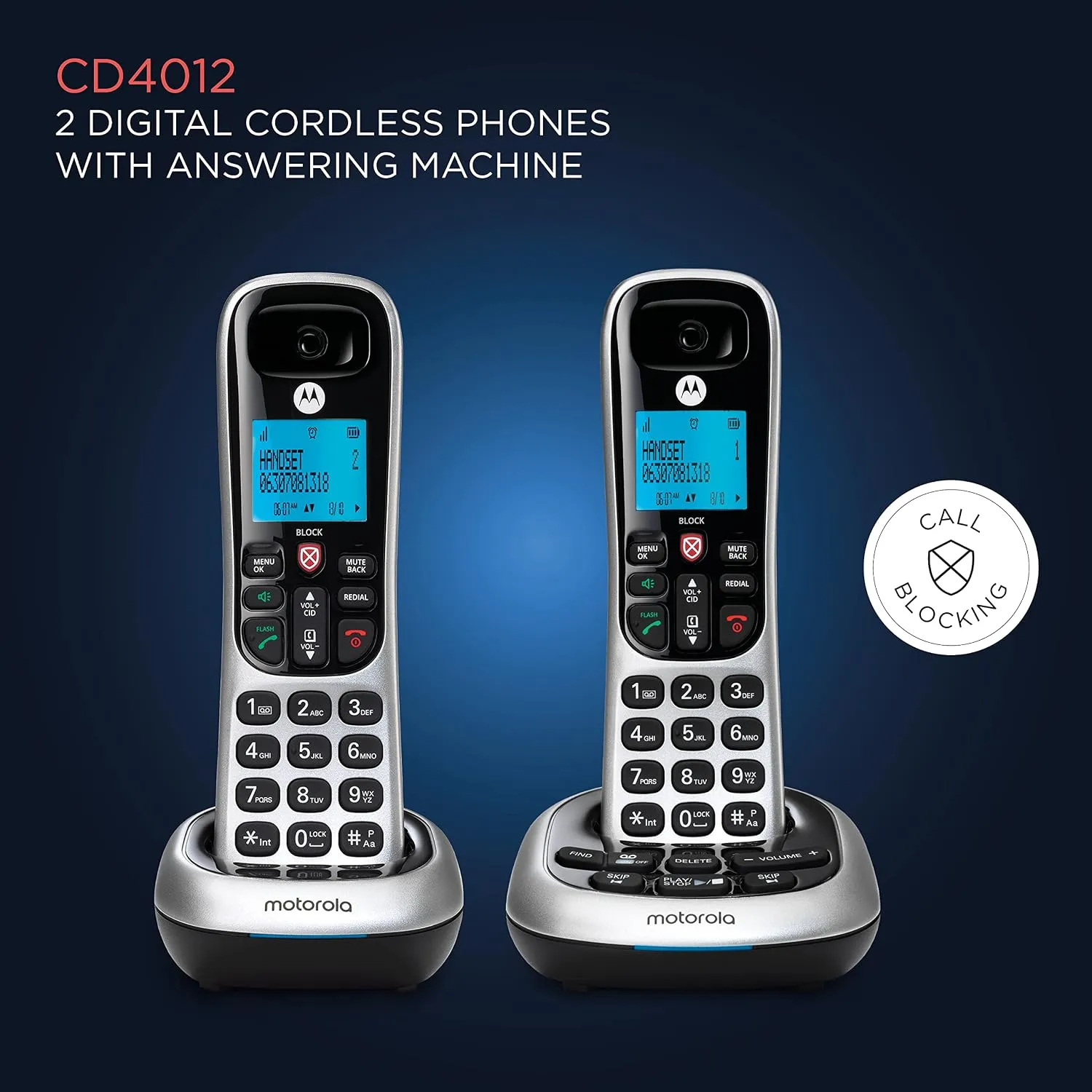 Motorola Wireless Telephone Set with answering Machine (2-Handset) CD4012 view 3