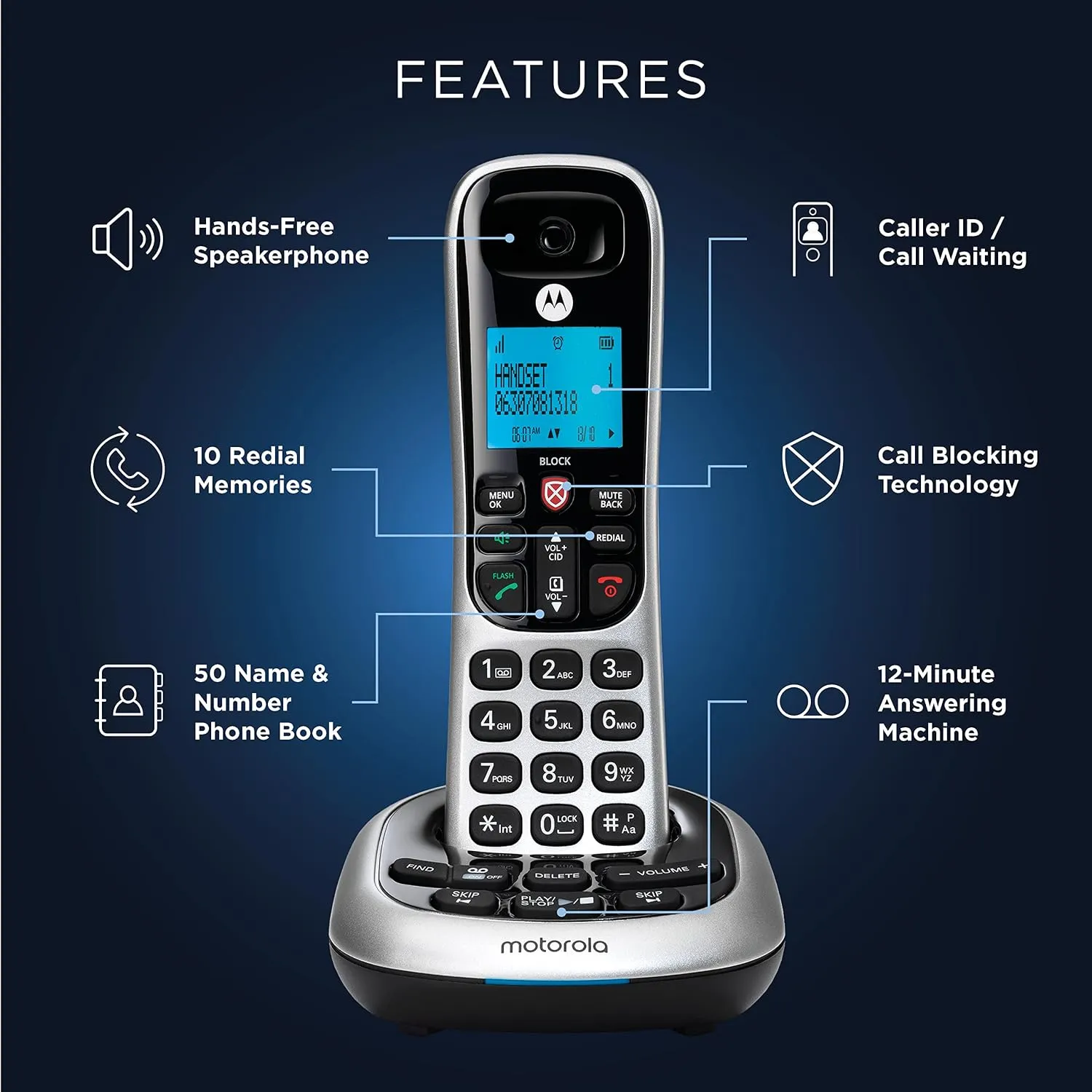 Motorola Wireless Telephone Set with answering Machine (2-Handset) CD4012 view 4