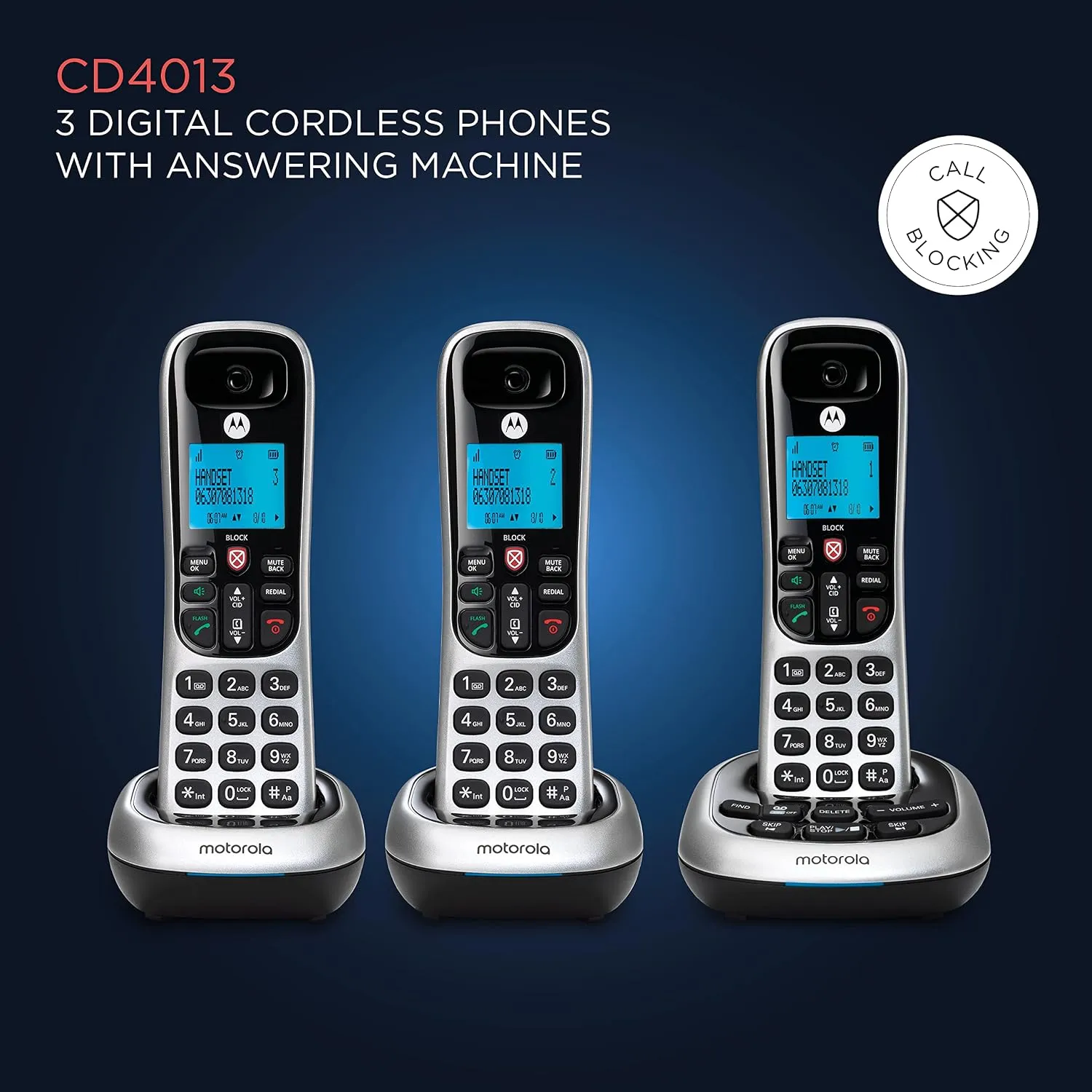 Motorola Wireless Telephone Set with answering Machine (3-Handset) CD4013 view 2