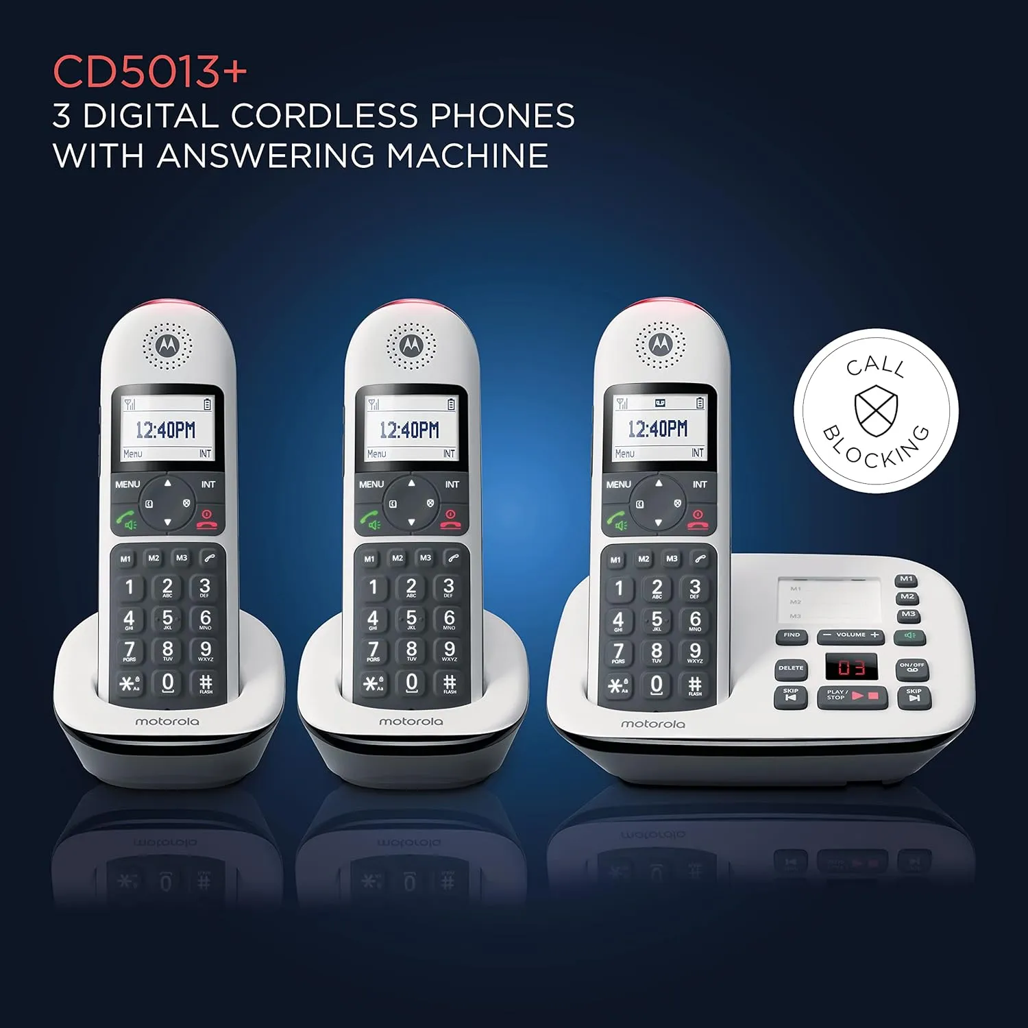 Motorola Wireless Telephone Set with answering Machine (3-Handset) CD5013+ view 2
