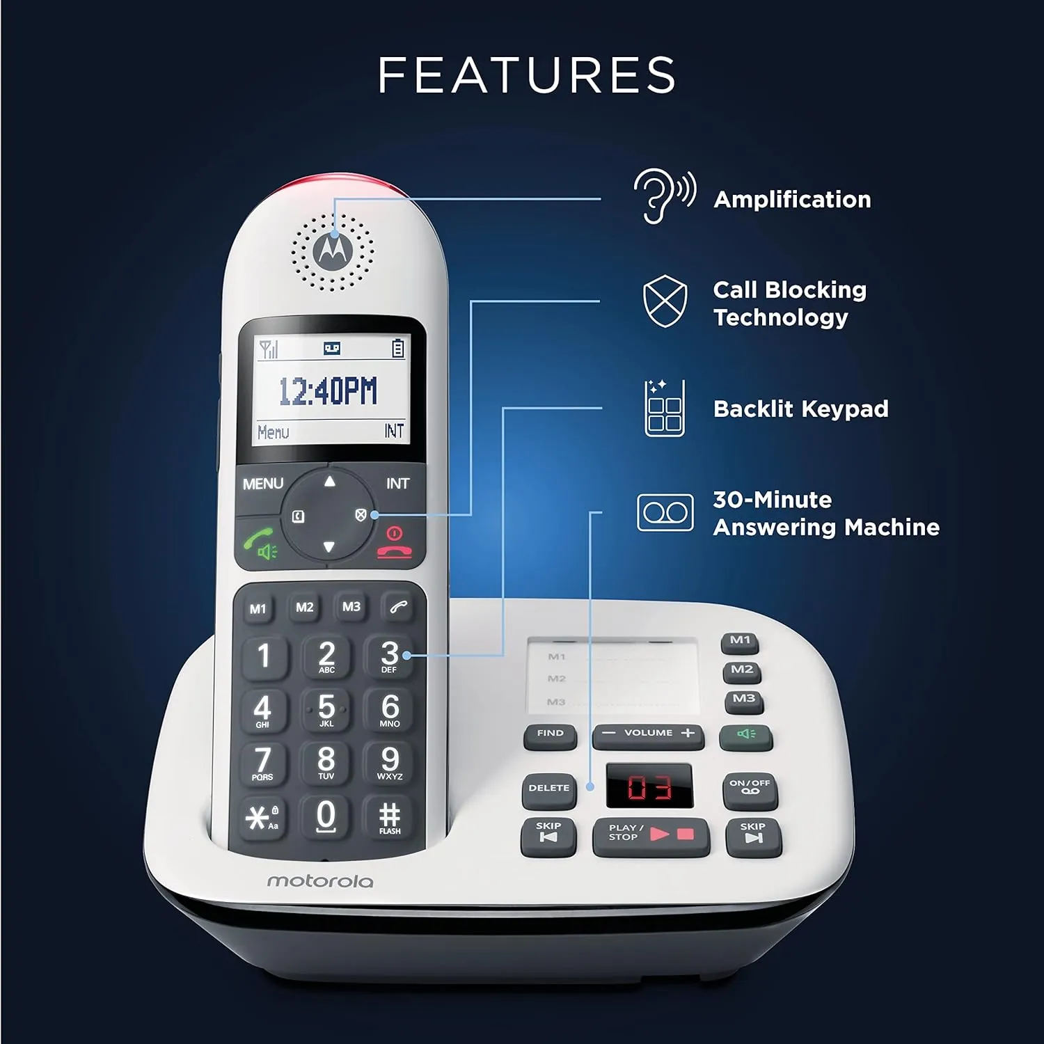 Motorola Wireless Telephone Set with answering Machine (3-Handset) CD5013+ view 5