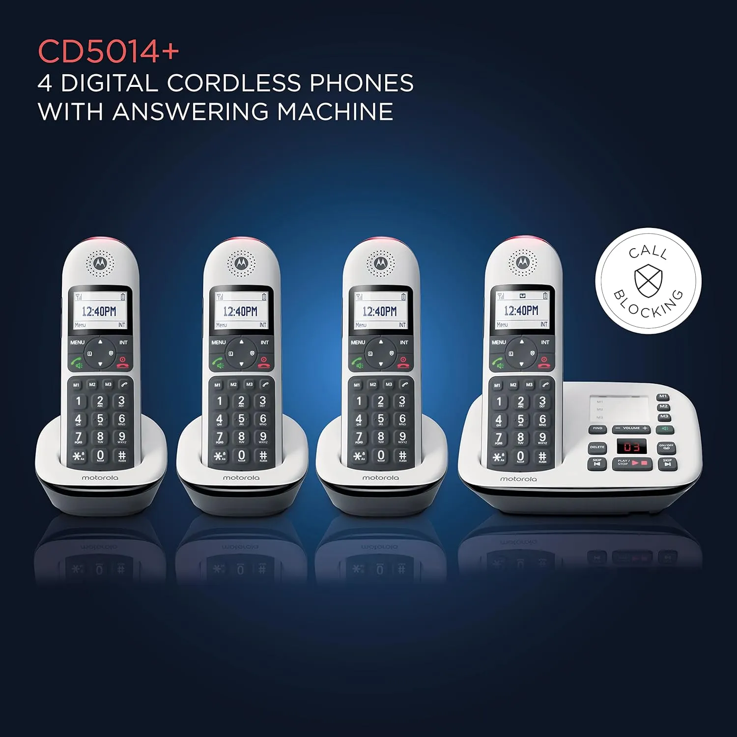 Motorola Wireless Telephone Set with answering Machine (4-Handset) CD5014+ view 2