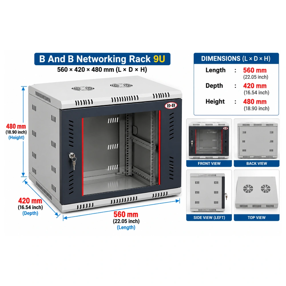 B And B Networking Rack 9U 560×420×480mm (L×D×H) | Mega Jaipur