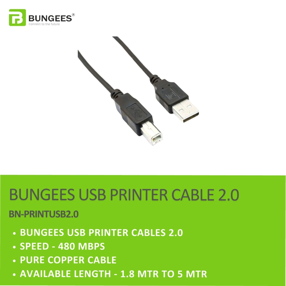 Bungees USB Printer Cable 1.8m 2.0 view 2