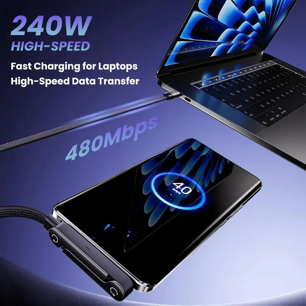 Type-C To Type-C Nylon Charge & Sync Cable with Stand (240W ) 1.5m view 5