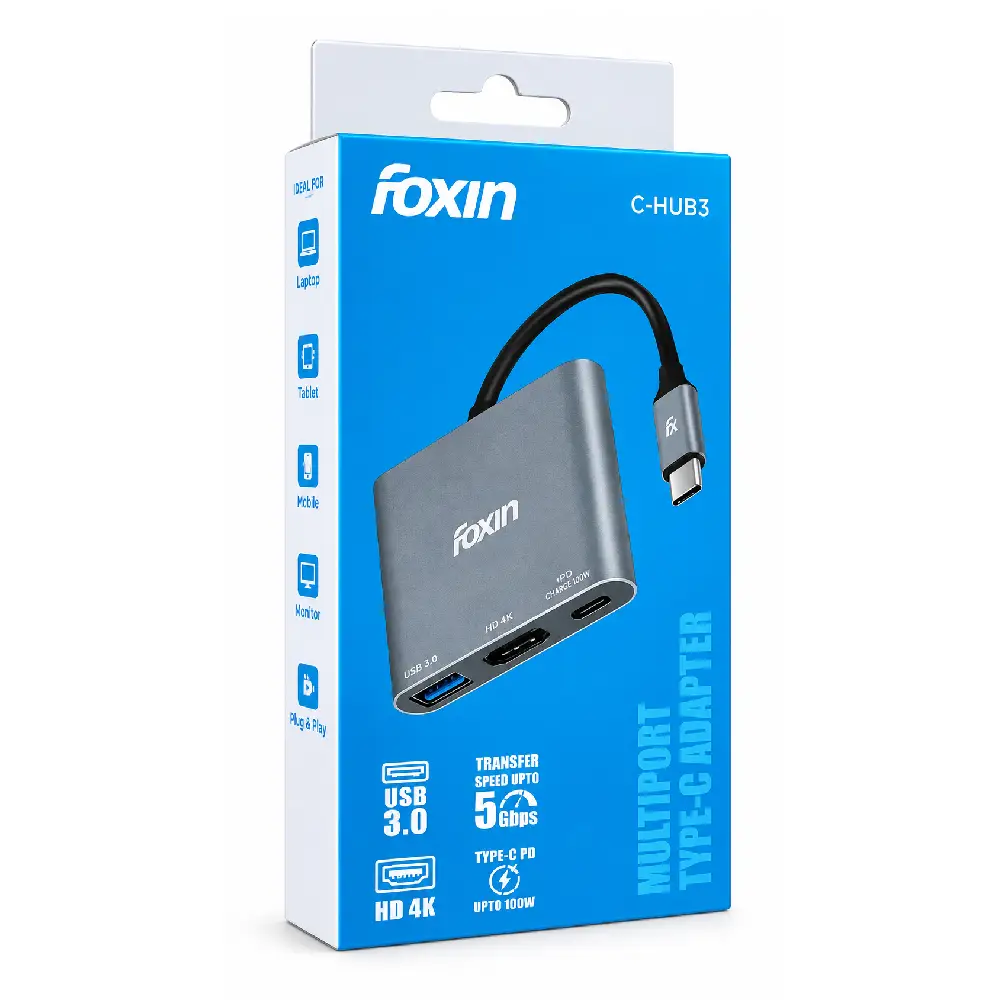 Foxin Type-C Hub 3 in 1 (HDMI | USB 3.0 | PD) C-HUB