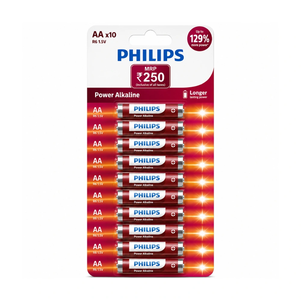 PHILIPS Power Alkaline AA Batteries (Pack Of 10)