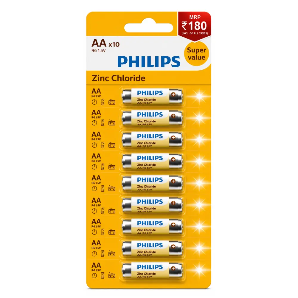 PHILIPS AA Zinc Chloride Batteries (Pack of 10) view 2