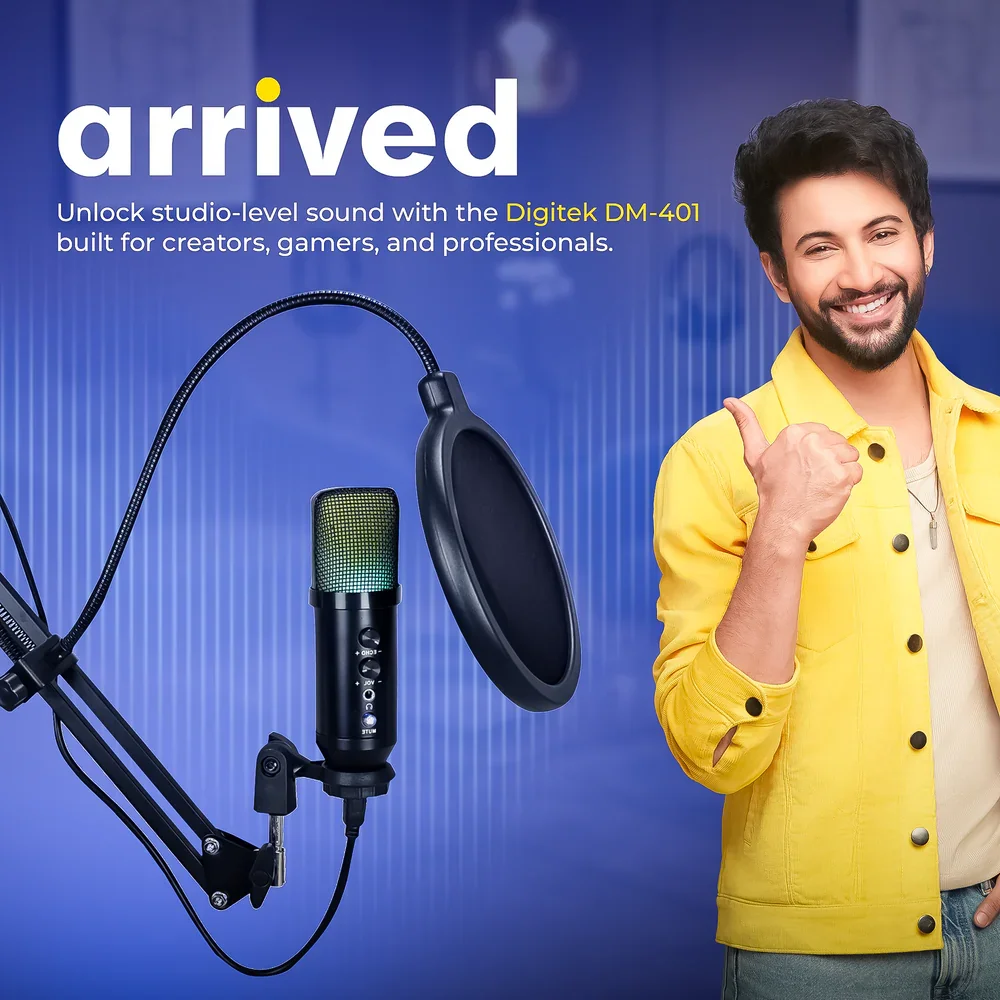 DigiTek USB | RGB Professional Gaming Microphone Kit with BoomArm For Podcast (DM-401) view 2