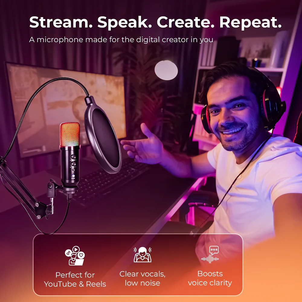DigiTek USB | RGB Professional Gaming Microphone Kit with BoomArm For Podcast (DM-401) view 4