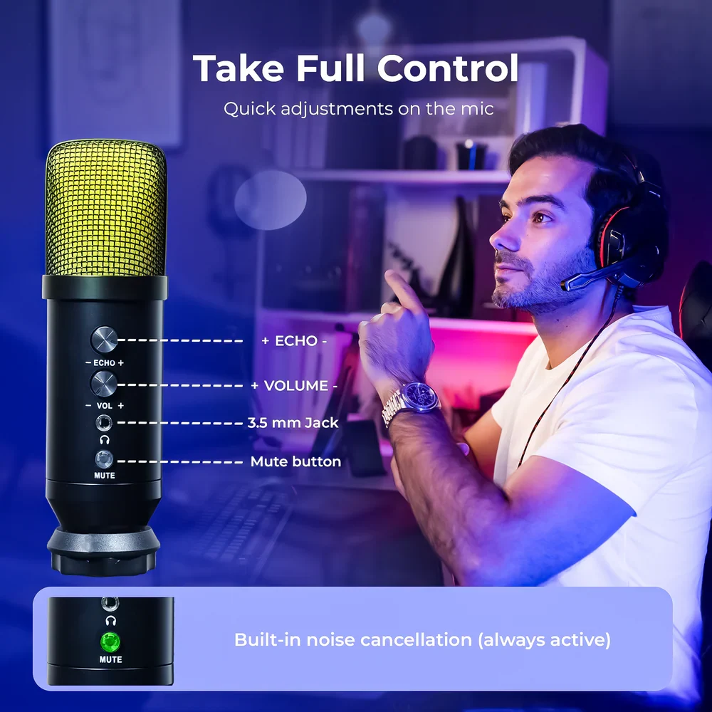 DigiTek USB | RGB Professional Gaming Microphone Kit with BoomArm For Podcast (DM-401) view 5