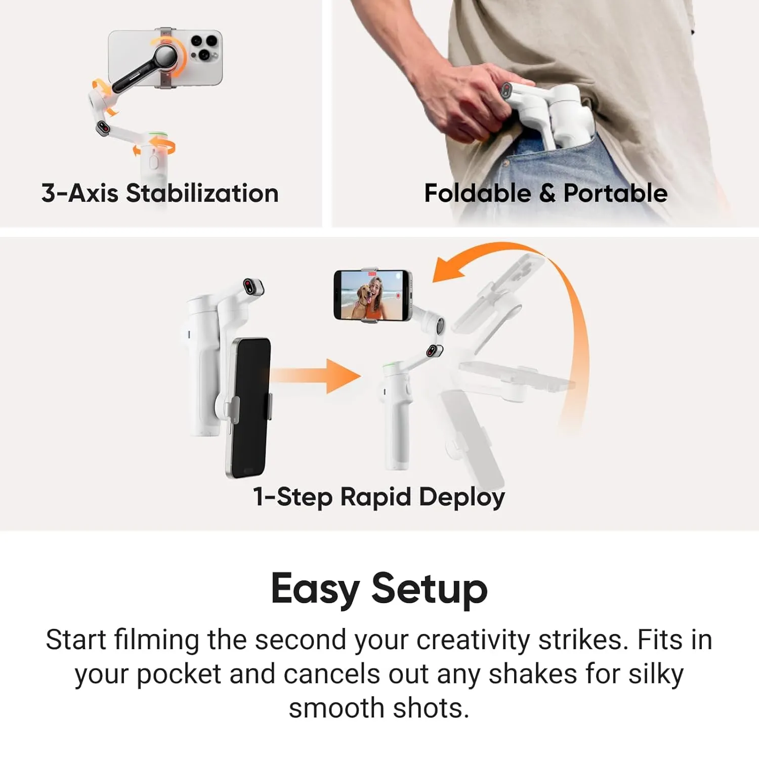 Insta360 AI Tracking  Phone Gimbal Stabilizer Flow 2 Pro (Stone Gray) view 3