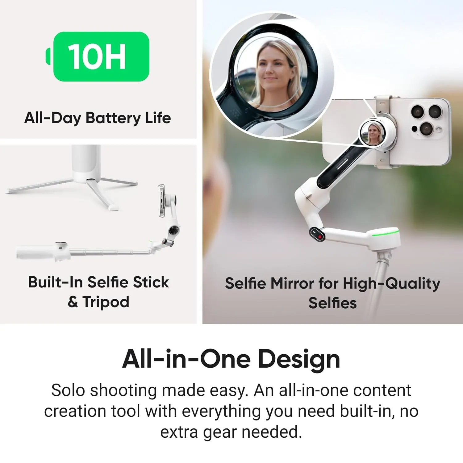 Insta360 AI Tracking  Phone Gimbal Stabilizer Flow 2 Pro (Stone Gray) view 5
