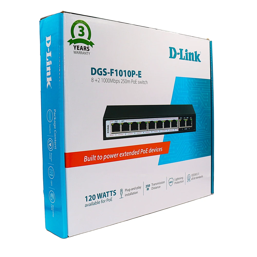 D-Link Poe Switch 8 Port (8 GE + 2 GE Port) DGS-F1010P-E